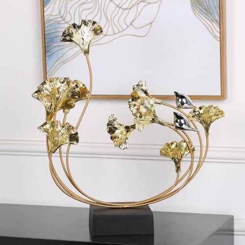 Luxury Gold Resin Ginkgo Leaf Metal Plant Figurines Home Furnishing Decoration Crafts Hotel Livingrroom Fengshui Desk Ornaments