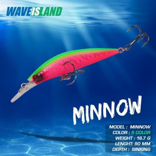 WAVEISLAND Fishing Lure Minnow 16.7g 90mm Mino Sinking Isca Artificial Hard Bait Wobbler Pesca Saltwater Lures Peche Pike