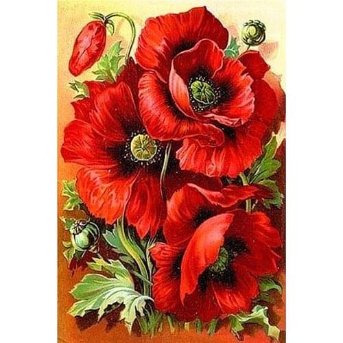 DIY 5D Full Drill Square Diamond Diamond Painting"red flowers"Diamond Embroidery Cross Stitch Rhinestone Mosaic Painting