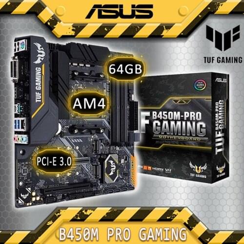 Socket AM4 Asus TUF B450M-PRO GAMING Motherbaord DDR4 64GB PCI-E 3.0 M.2 CHIA AMD RYZEN DVI AMD B450 Gaming Placa-mãe AM4 New