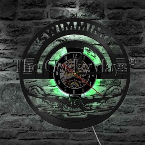 Swimming Theme LED Wall Light Water Sport Vinyl Record Wall Clock Swimmer Sprint Forward Home Decor LED Hanging Lamp