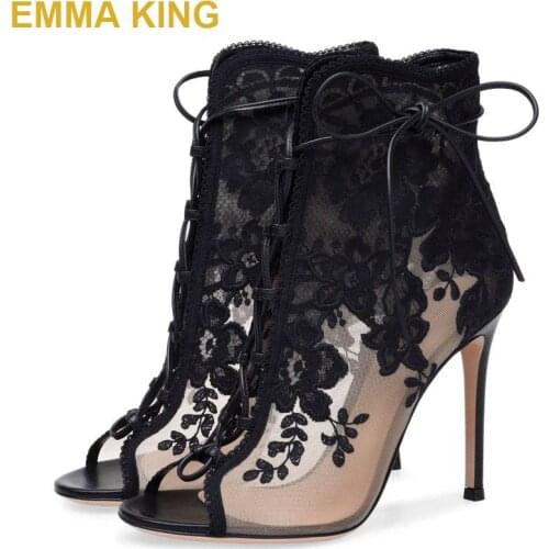 Black/White Lace Women High Heels 2019 Designer Shoes Peep Toe Office Lady Stiletto Pumps Summer Thin Heels Wedding Party Shoes