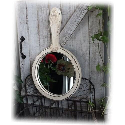 Paddle handcrafted retro vintage white wood decorative wall mirror