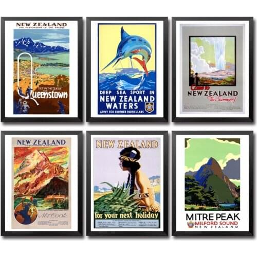 New Zealand Sports Holidays Ski Vintage Travel Poster