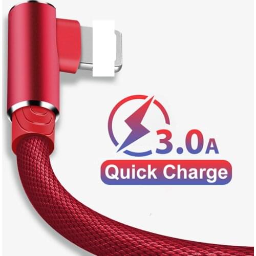 90 Degree USB Cable Charger Cord 3M 2M Data Wire For iPhone 12 11 Pro Max 6 S 6S 7 8 Plus 5 5S X XR iPad Phone Fast Charge