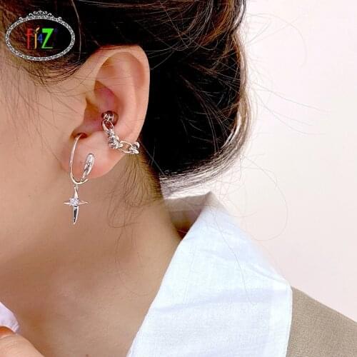 F.J4Z 1PC 2021 Trend Ear Cuffs for Women Fashion Cross Charms Cuff Earrings Magnet Tie Chain Durable Color Lady Earring Dropship