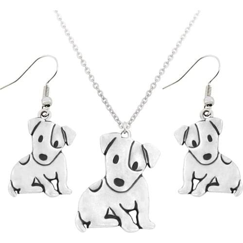 New Fashion Cute Jack Russell Jewelry Set of Ladies Earrings Dog Pendant Necklaces For Women Pet Sets Gifts Bijoux Femme
