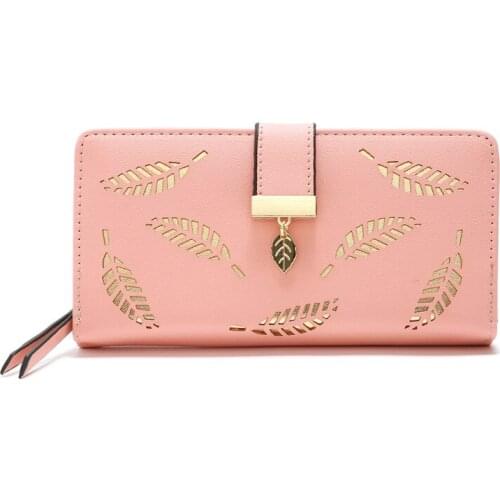 Women Wallet Leaves Hollow Soft PU Leather Womens Clutch Wallet Female Designer Wallets Coin Card Purse B7