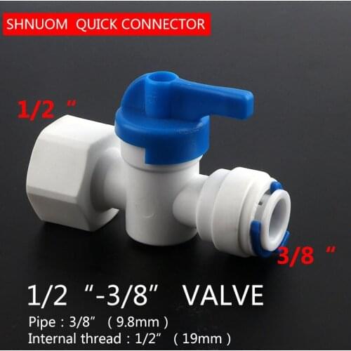 1/2" Internal thread to 3/8" Tube Straight connector Ball Valve Female joint Aquarium RO Water Filter Reverse Osmosis System