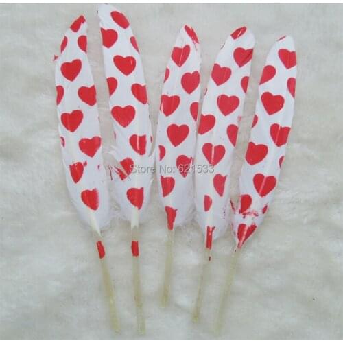 100pcs/lot-Red Colour the Heart-shaped Painted White Duck Cocottes feathers for mask,head dress,jewelry making/10-15cm long