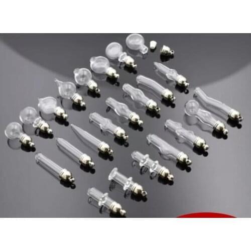 100X gold/silver glue cap glass Vial Pendant locket charms mini wish glass bottles with Tassel cap name on rice art jewelry