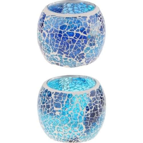 2Pcs Blue Mosaic Glass Candle Holder Bowl Tealight Votive Holder for Wedding Party Home Decor Birthday
