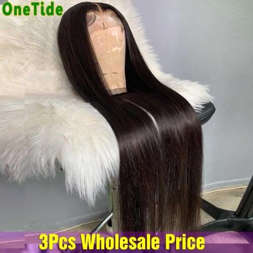 3Pcs/Lot Wholesale Bone Straight Lace Front Wig Bulk Brazilian Pre Plucked Lace Front Human Hair Wigs For Women 4x4 Closure Wig