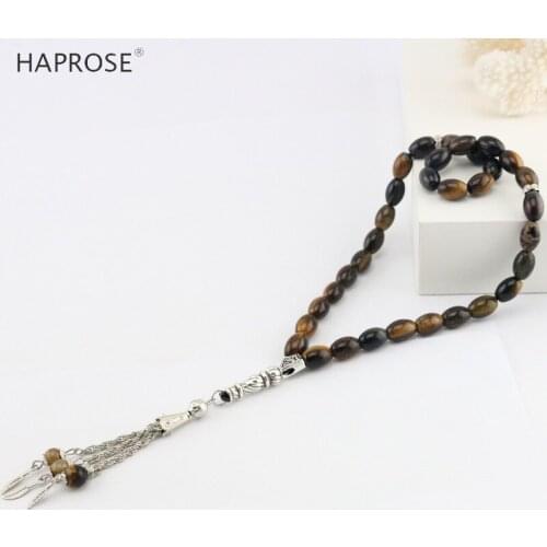 33 beads africa tiger eye Stone round Shape 8*12mm Tasbih Allah rosary prayer beads Rice shape Ethnic style bracelet