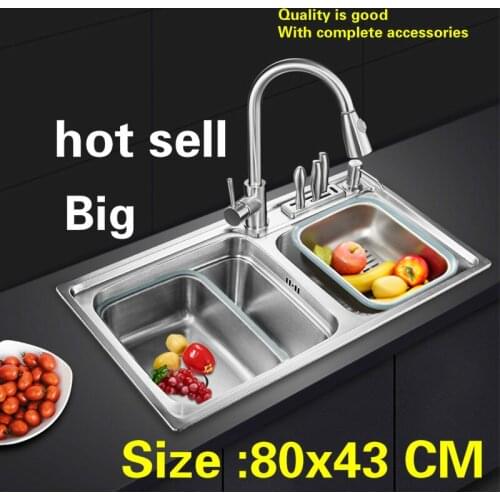 Free shipping Household standard big kitchen double groove sink do the dishes 304 stainless steel hot sell 80x43 CM