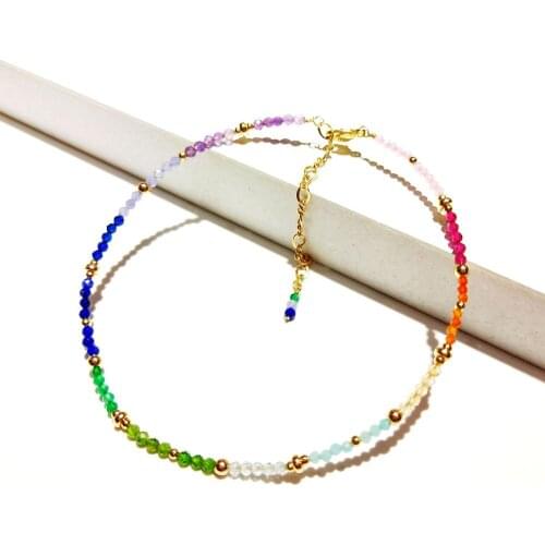 Lii Ji Rainbow Color Stone Amethyst Lapis Lazuli Citrine Beaded Sparkling Anklet American 14K Gold Filled Anklet 23+5cm