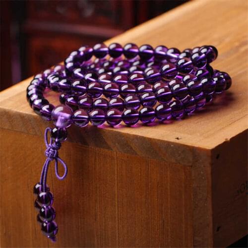 BRO969 Buddhist 108 Healing Crystal Meditation Prayer Mala Natural Amethystine Bracelets for Girls Pisces 6mm 8mm 10mm