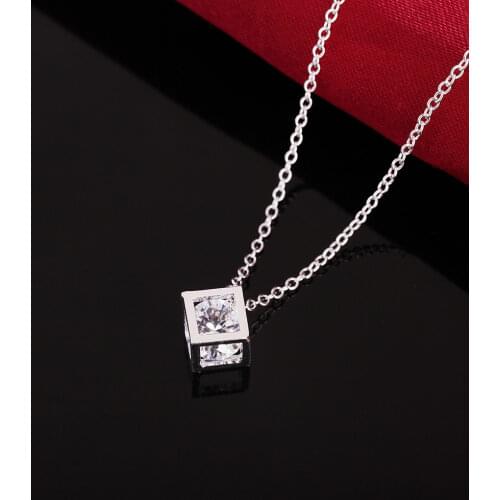 925 Sterling Silver 18 Inches High Quality Choker Charm Zircon Cube Geometry Necklaces & Pendants Link Chain Party Girl Jewelry