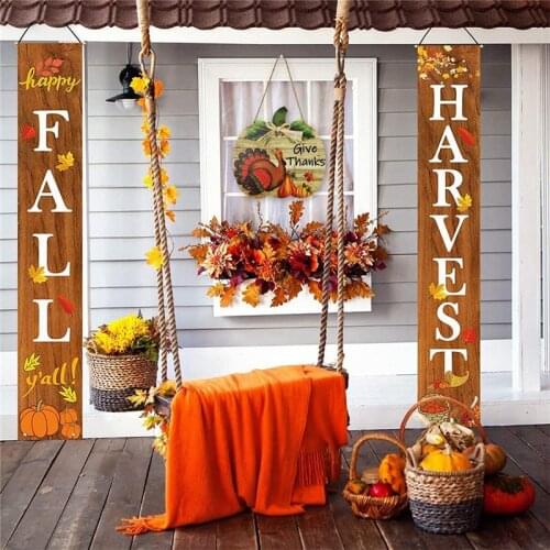 Rustic Pumpkin Happy Harvest Sign Hanging Plaque Thanksgiving Party Door Hanger Wall Decorations Wooden Autumn Fall Board