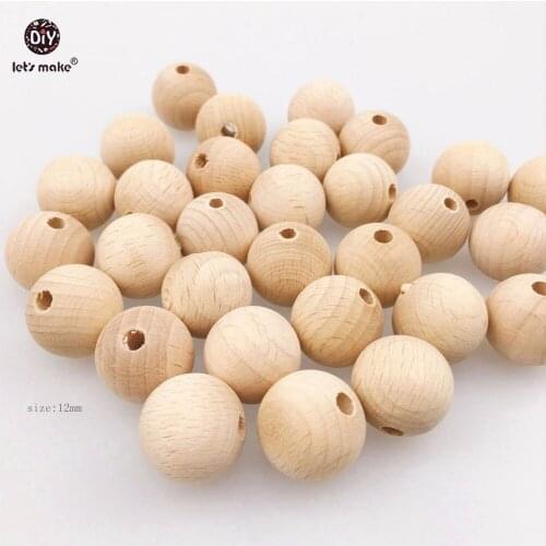 Lets make Beech Wooden Teething Natural Beads Round Necklace 12mm 100pcs Chew Unfinished DIY Bracelet Food Grade Baby Teether
