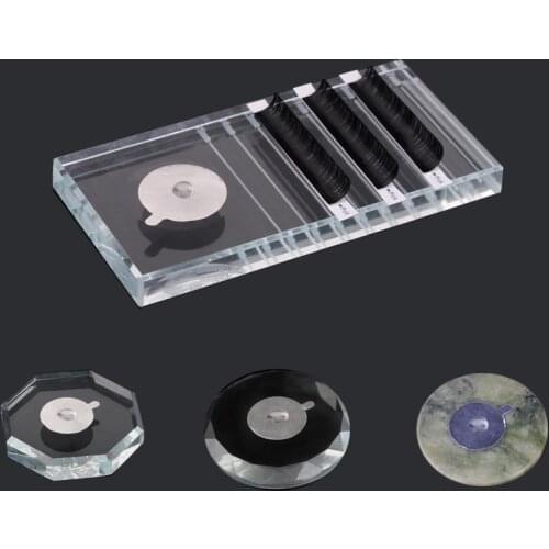 THINKSHOW Glue Holder Glass Stand Pad for Individual Eyelash Crystal Glass Adhesive Glue Pallet And Round Jade Stone Makeup Tool