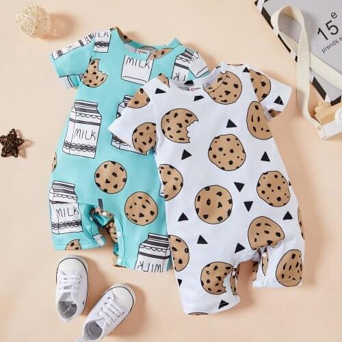 1pc Baby Romper For Newborn Spring Autumn Cute Cookies Milk Pattern Baby Clothes Sweet Babys Sets