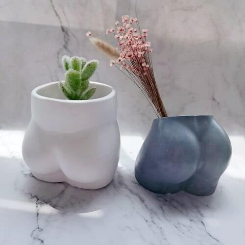 Human Body Concrete Cement Planter Mold Hip Shape Flowerpot Succulent Plants Pot Silicone Mold Plaster Pen Holder Resin Mould