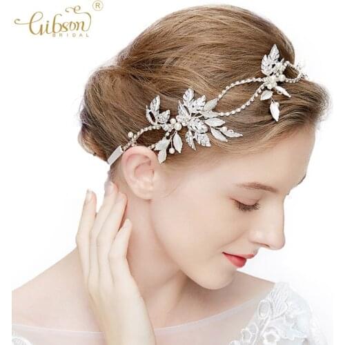 Gibsonbridal Handmade Bridal Hair Accessories Pearl Rhinestone Chain Hair Vine Headbands Wedding Women Headpiece