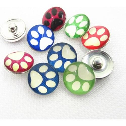 Hot selling Mix Random 50pcs Dog Paw Footprint Snap Buttons for 18mm Snap Bracelet&Bangles DIY Snap Jewelry Ginger Charms
