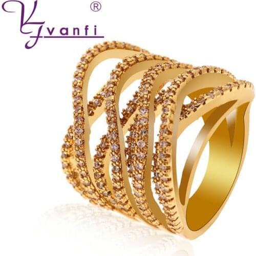 Kfvanfi Trendy Double Waves Ring Gold Silver Color With AAA Zirconia Fashion Jewelry Rings for women Gift
