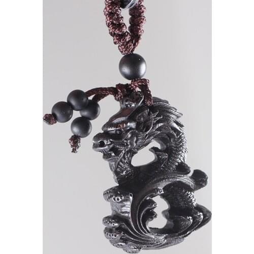 Chinese Traditional Handmade Wood Products Ebony Wood Good Luck Peace Winding Chinese Dragon Car Key Ring Pendant Keychain Rings