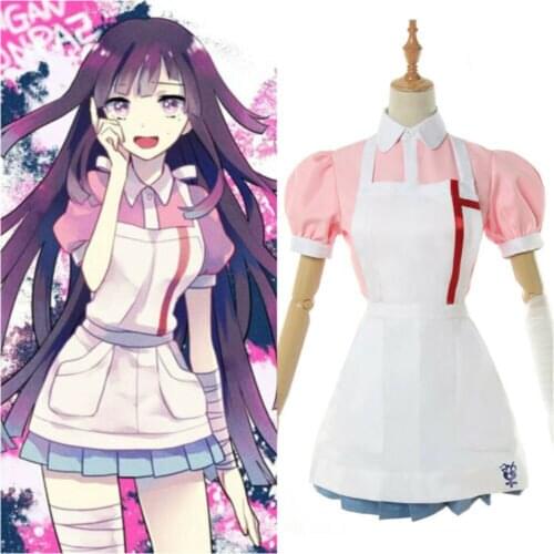 OLOMLB Super DanganRonpa 2 Tsumiki Mikan Cosplay Costume Girl Maid Pink Uniform Slim Fit Custom Made