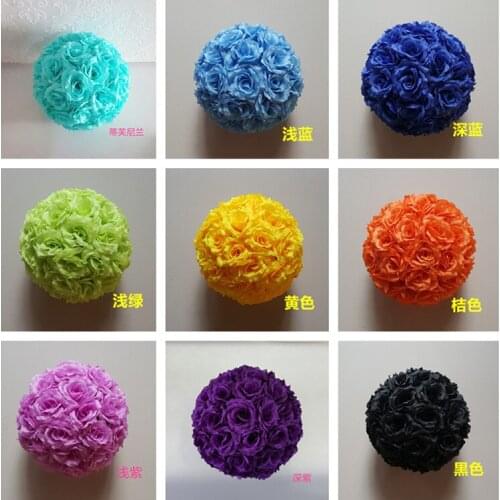 Hot ! 46Colors Silk Rose Flower Balls 20cm Diameter Kissing Balls Designs for Wedding Party Shops Artificial Decorative Flowers