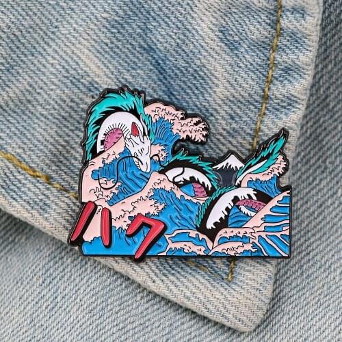 LT766 Japanese Waves Anime Dragon Manga Enamel Pin Brooches for clothes Backpack Collar Hat Badge Lapel Pin Jewelry Gifts