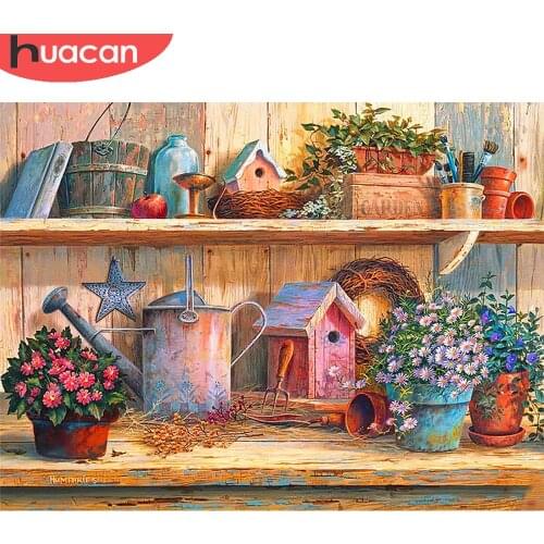 HUACAN Full Square/Round Diamond Painting Kits Landscape Diamond Embroidery Flower Stand Mosaic Handmade Gift