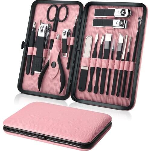 Professional 18 PCS Manicure Set Kit Pedicure Scissor Tweezer Eyebrow Cutter Nail Clipper Stainless Steel Nail Care Tool Sets