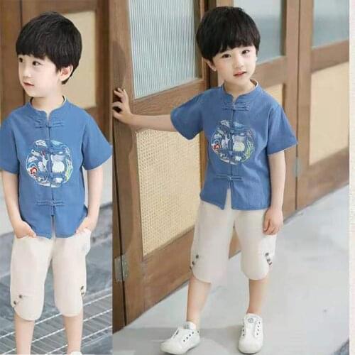 New Toddler Boys Clothes Sets High Quality Tops+Shorts 2 Pieces Chinese Style Summer Boy Sport Suit Children Clothing Outfits