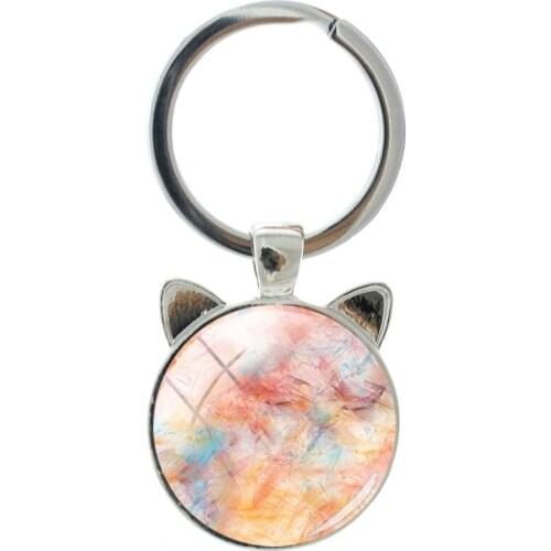 NEW Pink Textured Marble Pattern Keychain Handmade Silver Plated Cat Ear Keychain Fashion Mens and Womens Bag Accessories