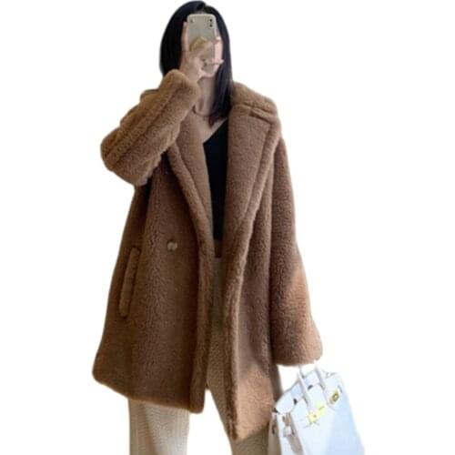 Winter coat female alpaca wool short teddy bear coat women thick wool coat women camel loose wool coat autumn warm coat red coat