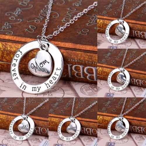 Family Gifts Son Daughter Uncle Sister Grandma Dad Mom Love Heart Pendant Necklaces Forever In My Heart Jewelry Collar Collier