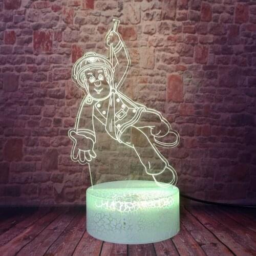 Fireman Sam Anime Figuras 3D Illusion LED Nightlight Colorful Changing Light Model Fire Man Sam Cartoon action & toy figures