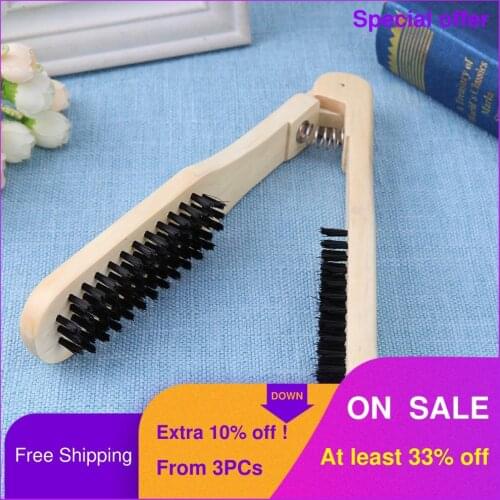 DREWTI Wooden V Type Combs Hairdressing Double Brushes Straight Hair Brush Anti-static Heatless hair straightener Tool Hairbrush