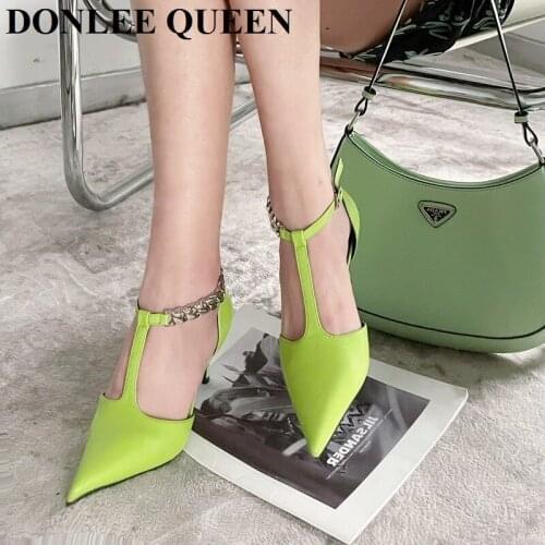 Metal Chain Sandals Fashion Candy Color Slides New Summer Slingback Sandal Women Thick High Heel Ankle Strap Elegant Pumps Shoes