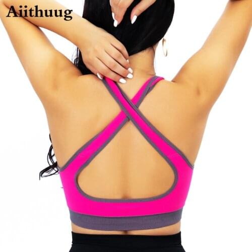 Aiithuug Sports Bra for Women Criss-Cross Back Padded Strappy Sports Bras Medium Support Yoga Bra with Removable Cups Yoga Tops
