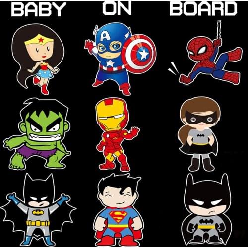 Reflective Car Decoration Superheroes Baby On Board Car Stickers And Decals for Volkswagen Skoda Honda Hyundai Kia Lada