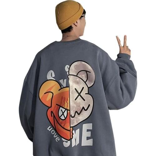Oversize Cartoon Print Streetwear Sweatshirts Men Women Hoodies Fleece Winter Hip Hop Baggy O Neck Pollovers Loose Tracksuits