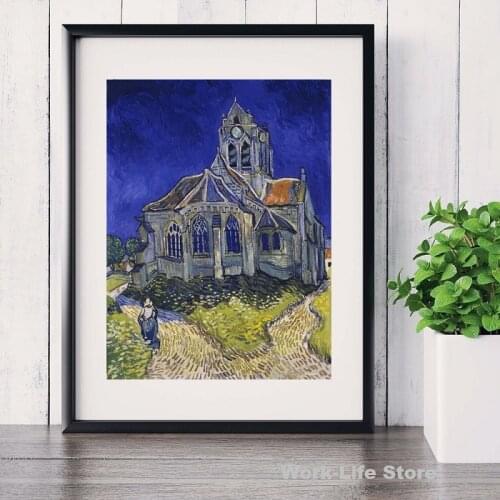 Van Gogh The Church at Auvers 1890 Canvas Art Print Painting Poster Wall Pictures For Room Home Decorative Wall Decor No Frame
