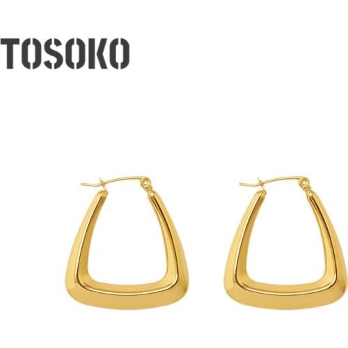TOSOKO Stainless Steel Jewelry Air Texture U-Shaped Earrings Fashion Simple Female Earrings BSF417