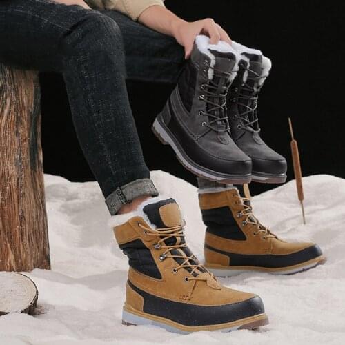 Winter Men Snow Boots Water Resistant Faux Leather Thickened Non-slip High Booties -OPK