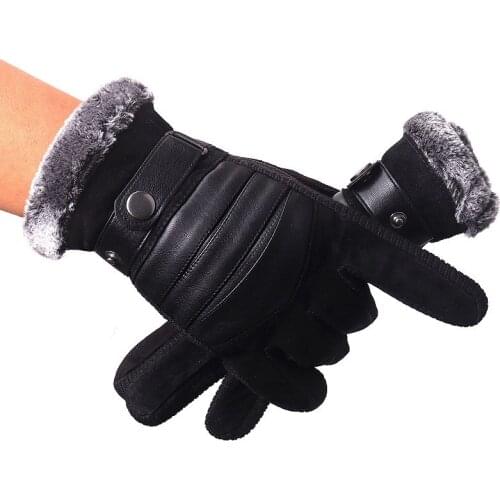 Touch Screen Winter Warm Mens Gloves Leather Casual Gloves Mittens For Men Outdoor Sports Full Finger cold gloves